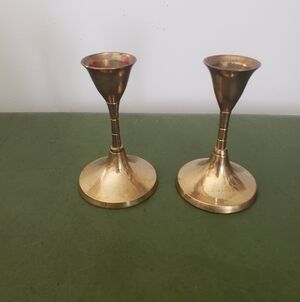 X2 Set Elegant Small Gold Brass Candle Holders Made In India